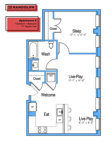 Floor plan 1 Bed 1Bath E