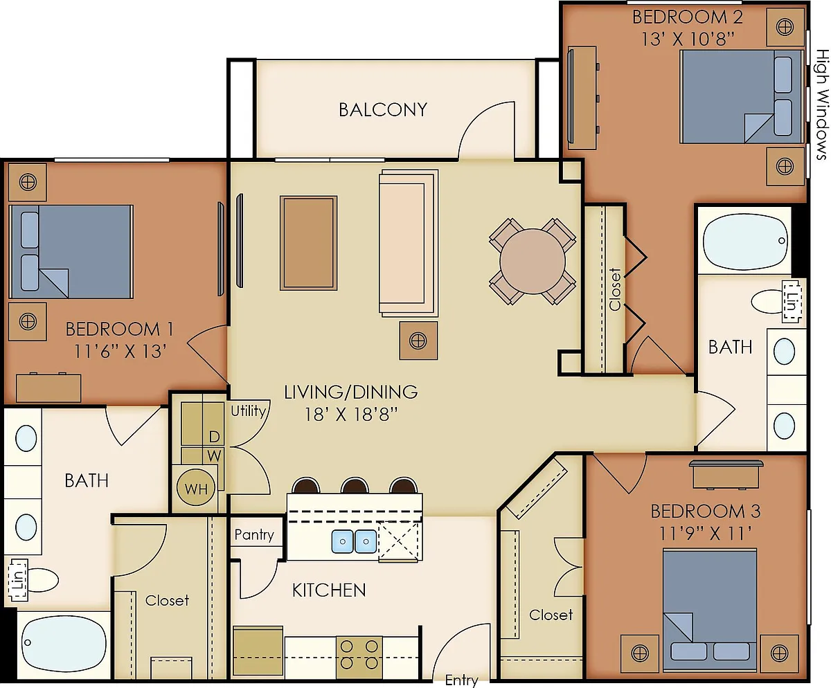 Floor plan Three bedroom Two Bathroom