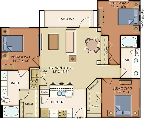 Floor plan Three bedroom Two Bathroom
