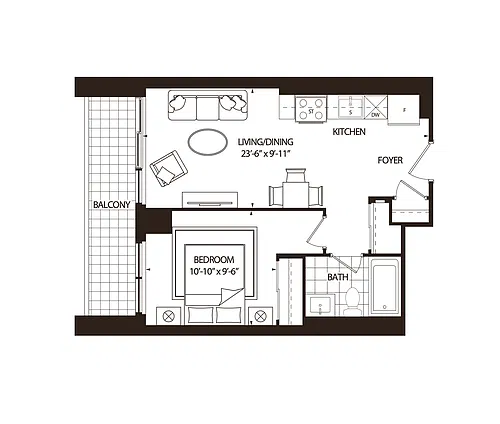 Floor plan 1 Bedroom 1 Bed 1 Bath 9