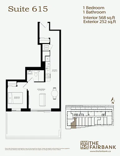 Floor plan 1 Bedroom Unit - Terrace - 615