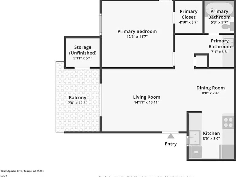 1 Bedroom- Private Balcony Floorplan 1 Bedroom- Private Balcony Floorplan
