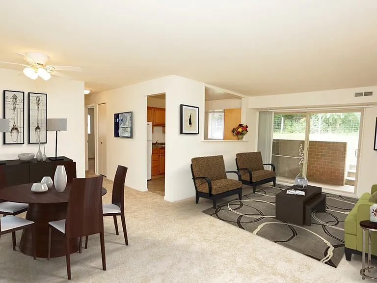 Two bedroom living/dining space with private patio