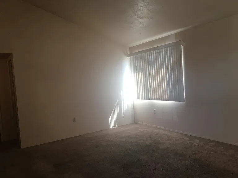 Good sized living room with cathedral ceilings.