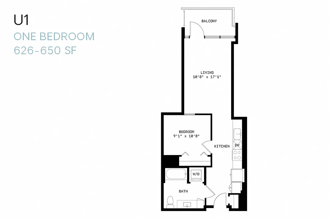 Floor plan Junior One Bedroom U1