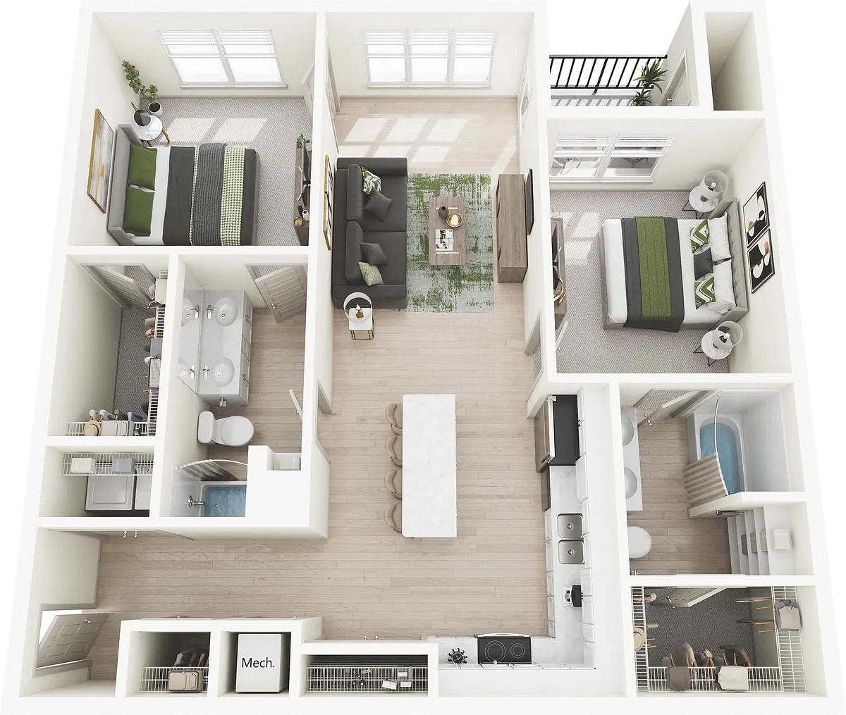 Floor plan 2 Bed, 2 Bath