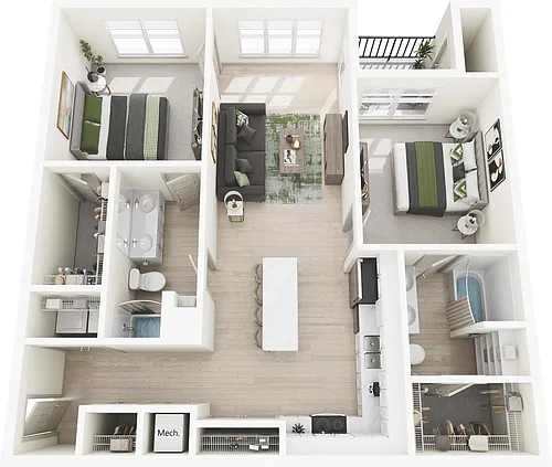 Floor plan 2 Bed, 2 Bath
