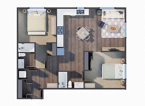 Floor plan 2- Bedroom Open Layout 1