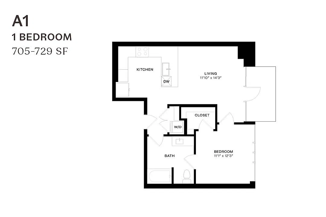 Floor plan One Bedroom A1