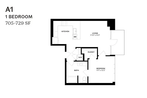 Floor plan One Bedroom A1
