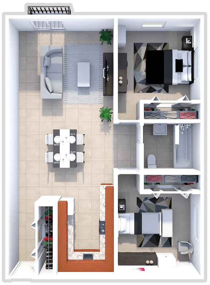 Floor plan Two Bedroom One Bathroom With Balcony