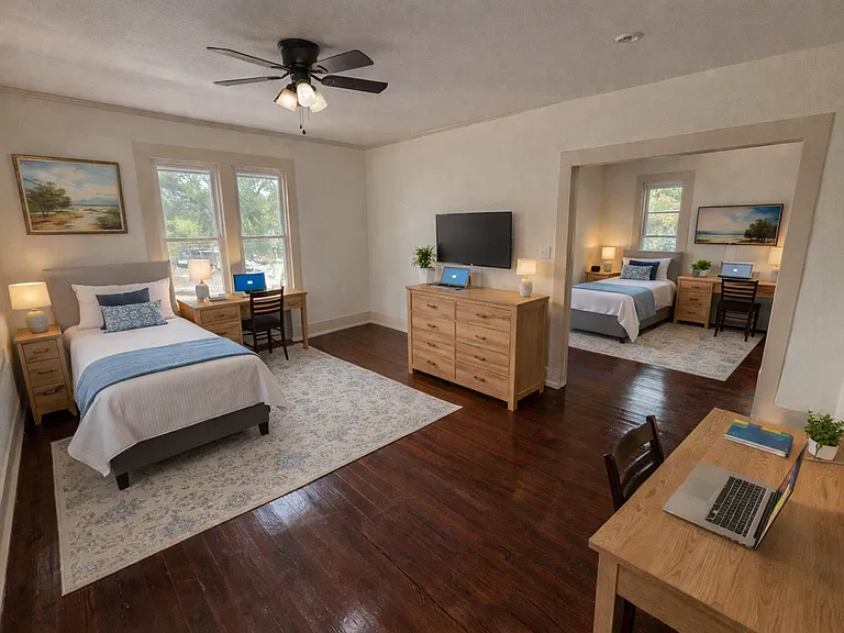 Cozy, private furnishing idea for how this room could be laid out. (AI-generated)