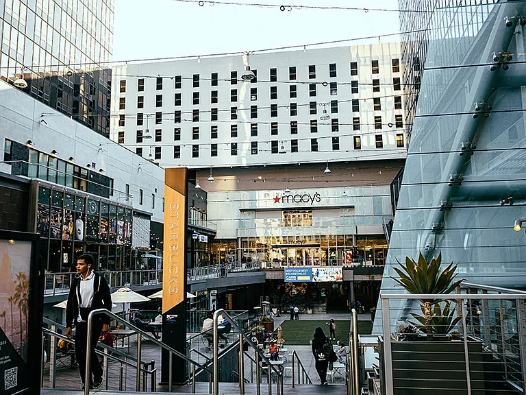 The Bloc, an open air shopping center, is located across the street