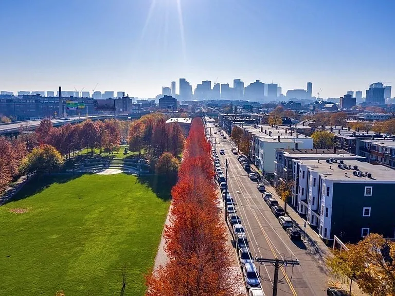 Aerial shot of Bremin St Park next to Airport T station.