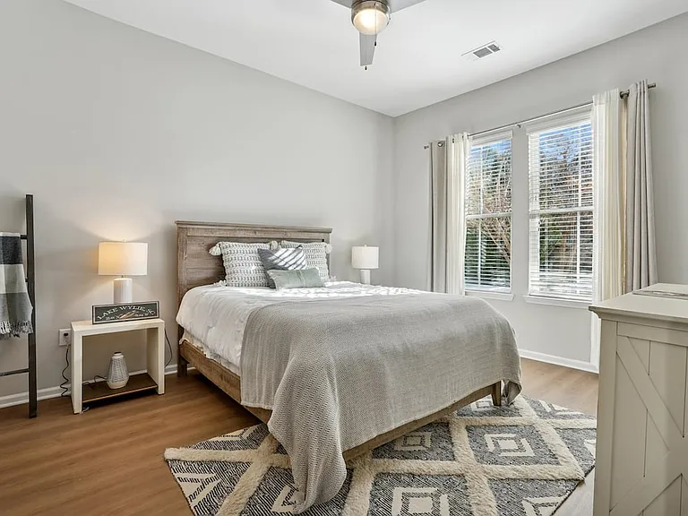 Bedroom with hard surface flooring