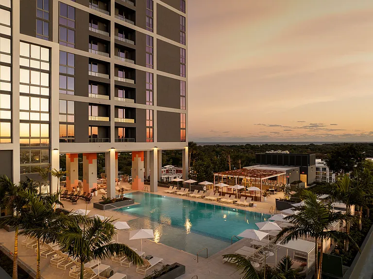 Cascade pool deck at sunset
