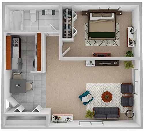 Floor plan 1 Bedroom, Type A, Income Restrictions