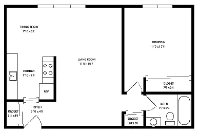 Floor plan 1 Bed 1 Bath