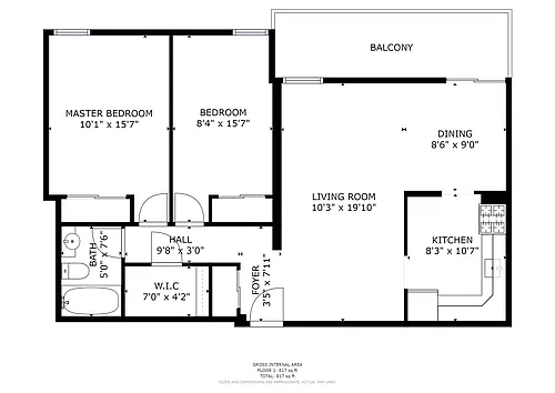 Floor plan 2 Bedroom 2 Bed 1 Bath 2