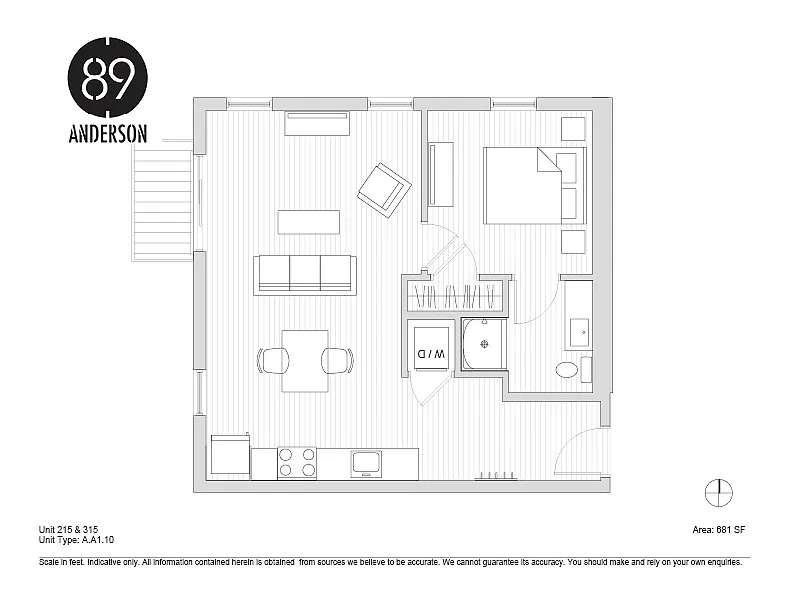 Floor plan 89 Anderson 1BD Plan J
