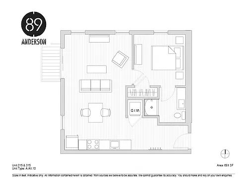 Floor plan 89 Anderson 1BD Plan J