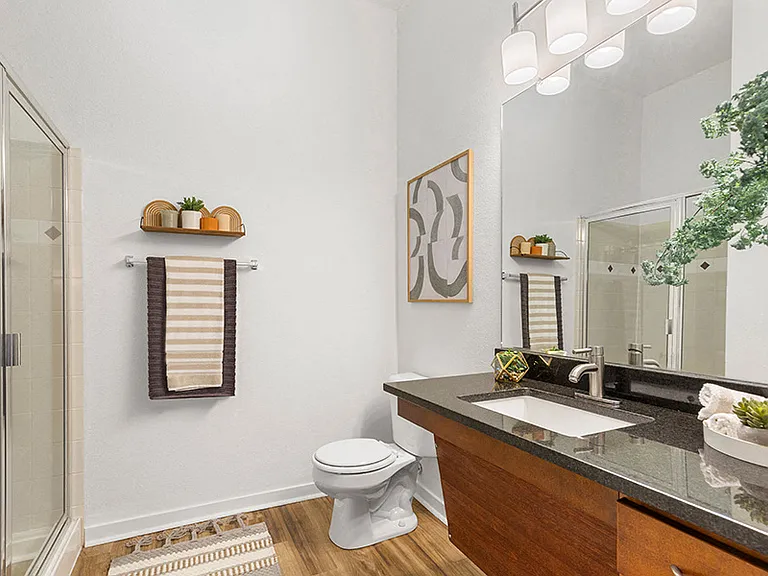 Bathroom upgrades include luxury vinyl plank flooring, stainless nickel hardware and upgraded lighting