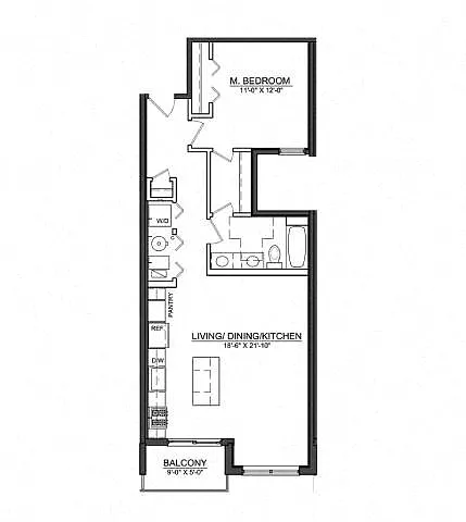 Floor plan 1 Bed 1 Bath A3
