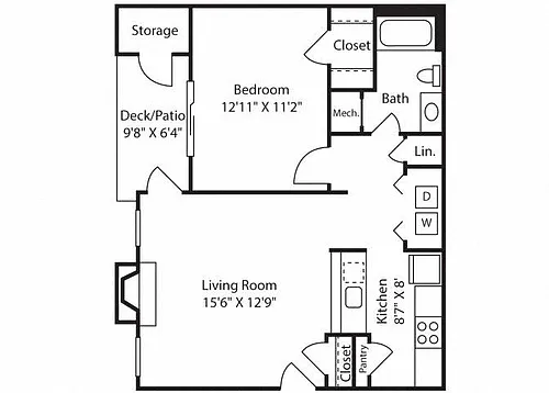 Floor plan A1AR - 715 sq. ft.