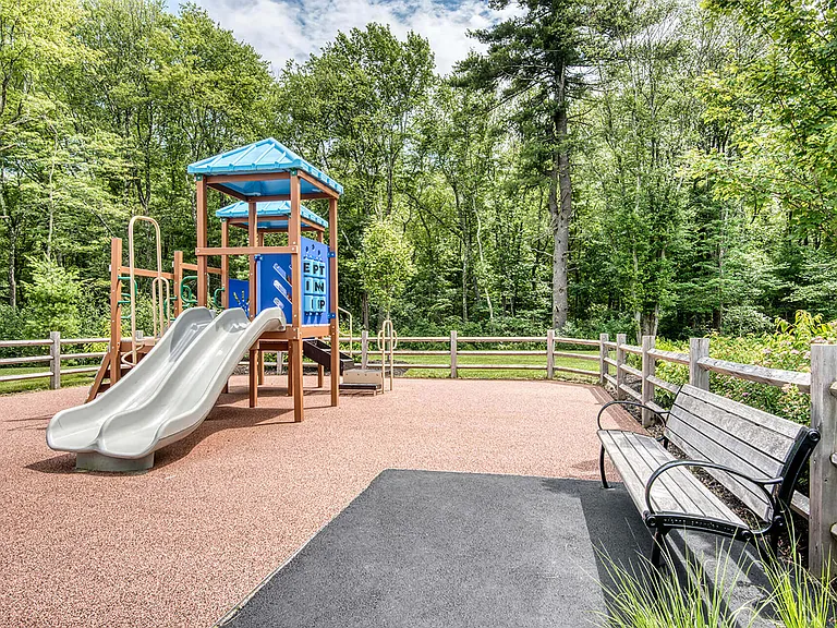 Outdoor playground surrounded by trees