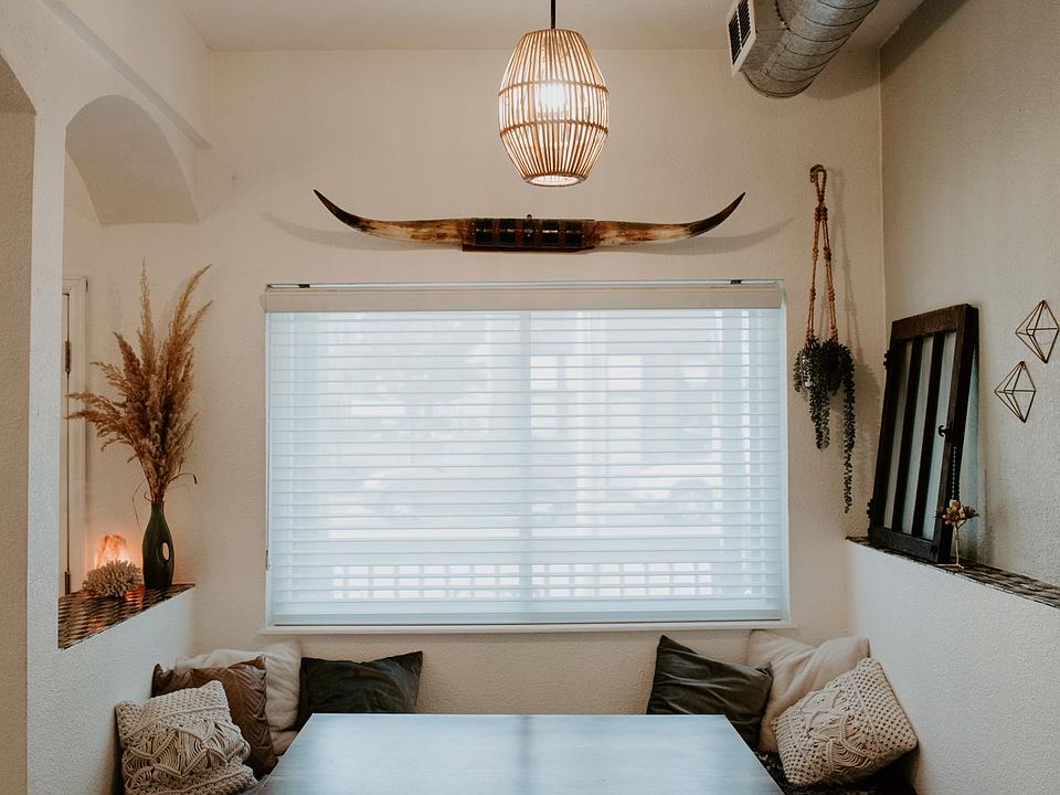 Breakfast nook area with bench storage.