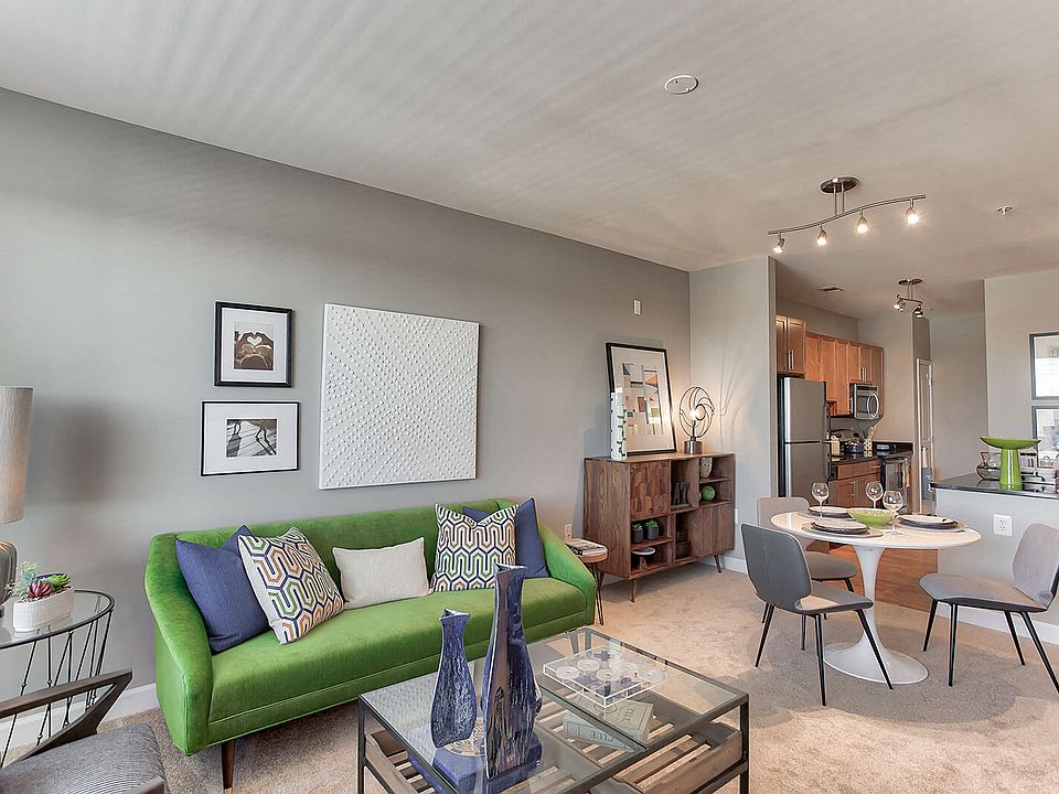 Combined living and dining areas in a 1-bedroom home