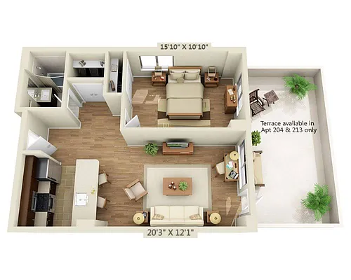 Floor plan One Bedroom A1W-R