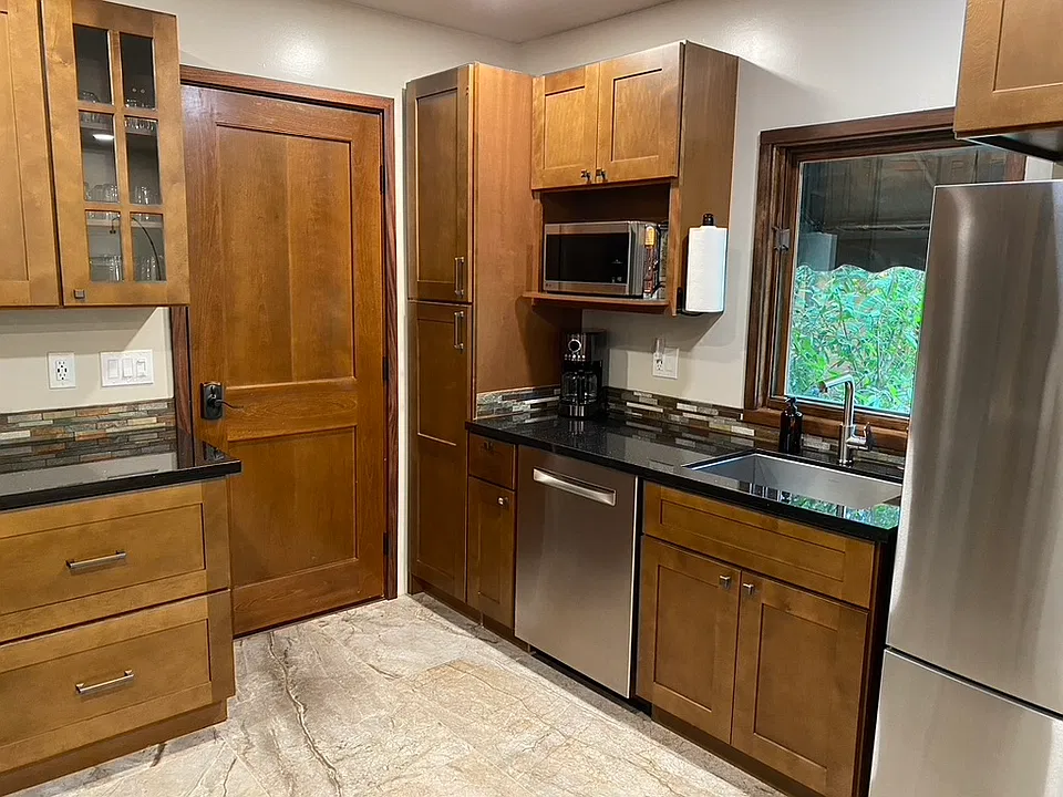 Kitchen with stainless steel appliances