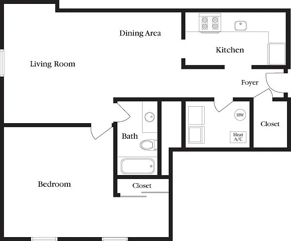 Floor plan AN-E One Bedroom, One Bathroom
