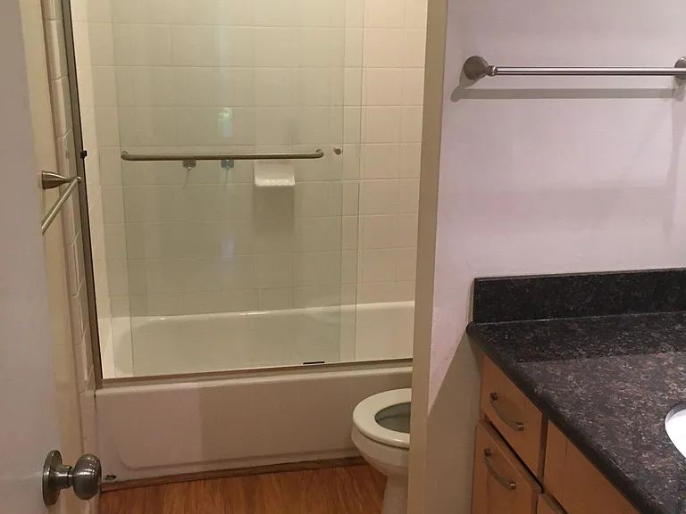 Currently bathroom has been modified for elderly man. We will be adding back in the shower door once my dad leaves or we can keep it a shower curtain depending on new renters needs