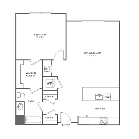 Floor plan One Bedroom One Bath (821 SF)