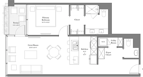 Floor plan 13 | 1B-11 | 1 Bed | 1.5 Bath