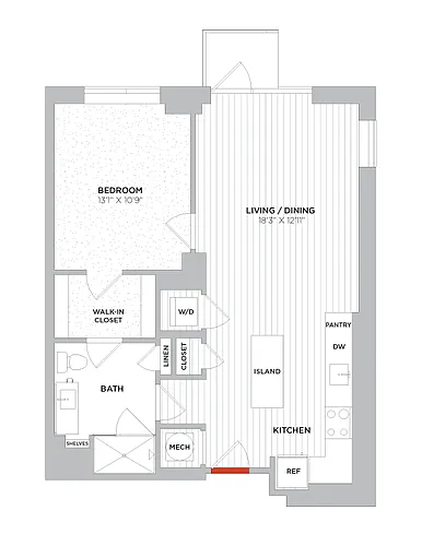 Floor plan 1 Bed/1 Bath-A09 West