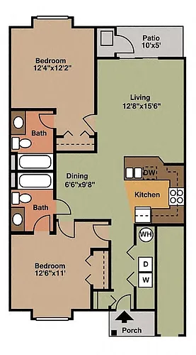 Floor plan Two Bedroom, Two Bath Lower