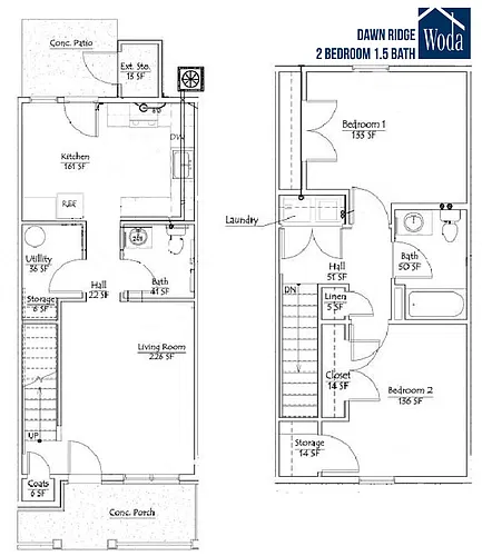 Floor plan 2 Bedroom 1113sf