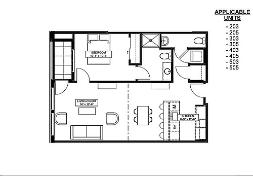 Floor plan 1 Bed x 1.5 Bath