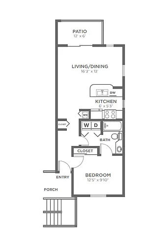 Floor plan 1 Bed, 1 Bath A6