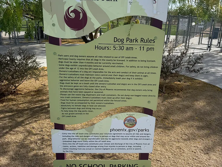 from our home to the dog park it takes about 15 minute walk on the other side of Fireside right next to Pinacle high school. it is probably one of the best taken care of dog park!