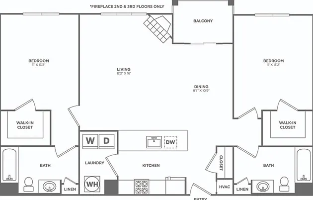 Two Bedroom Two Bath (1122 SF) Two Bedroom Two Bath (1122 SF)