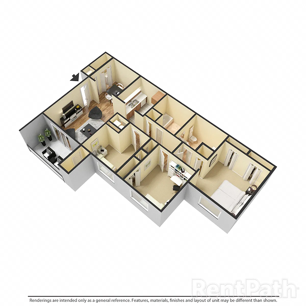 Floor plan 3 Bedroom, 2 Bath