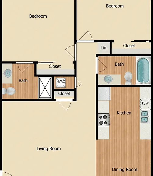 2 Bed 2 Bath Floorplan Diagram