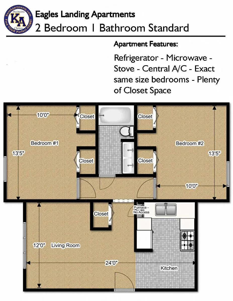 Floor plan 2 Bedroom -1 Bath Standard