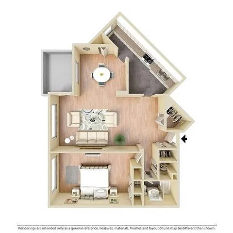 Floor plan 1 Bedroom 1 Bath-890
