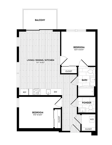 Floor plan A2 2Bb - 2 Bed/1.5 Bath