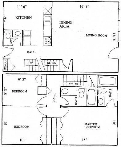Floor plan Three Bedroom 2.5 Bathroom Townhouse Style T20